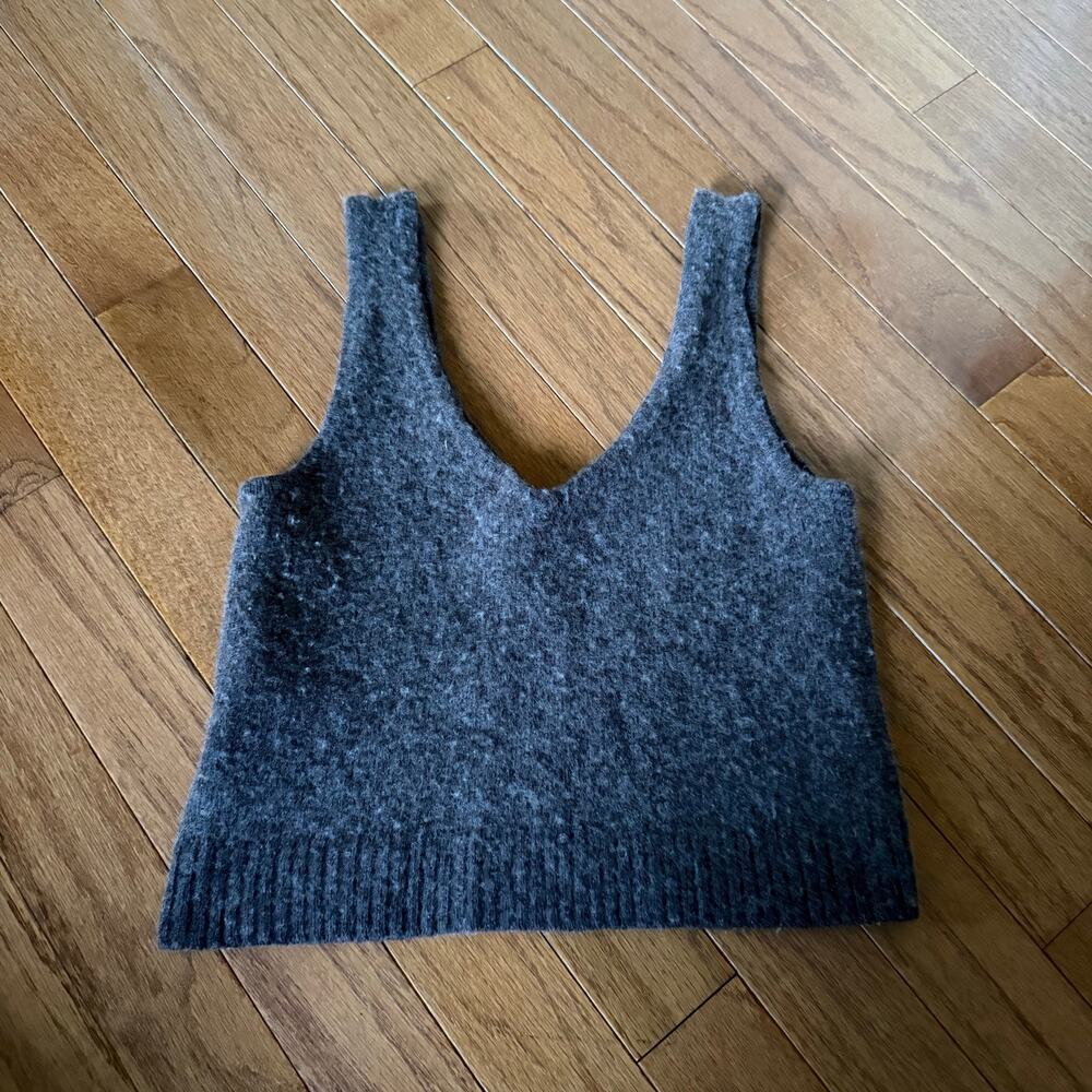 Madewell | Brown Wool Blend Knit Cropped V-Neck Tank Top Casual Loungewear Sz XS - Picture 5 of 7
